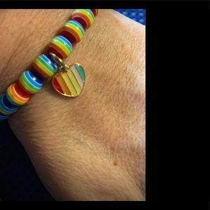 Handmade Valentine Rainbow love charm stretch bracelet